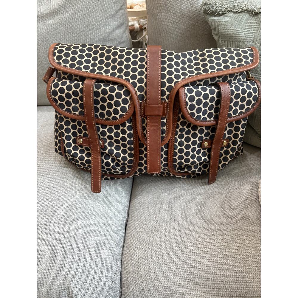 MiaBossi Diaper Bag - Black Polka Dot Canvas with Brown Leather Trim